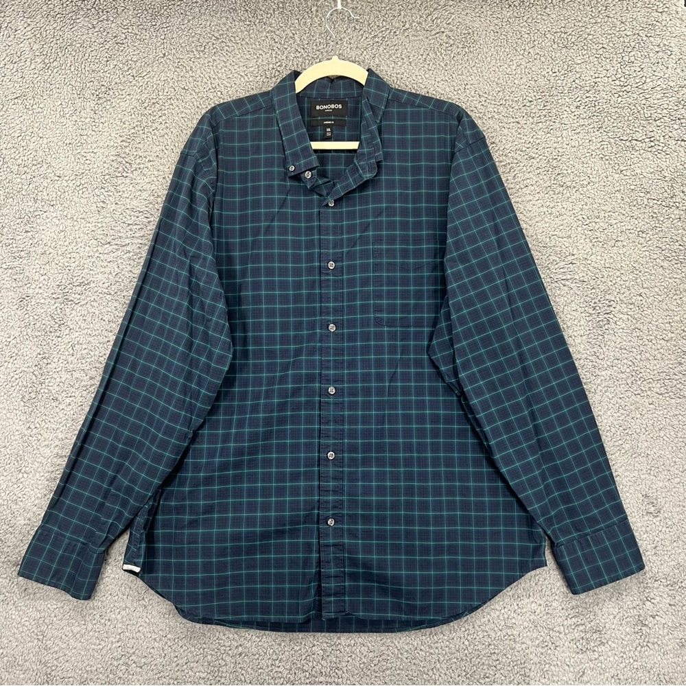 Bonobos Button Shirt Standard Long Sleeves Fit Blue Green Men Size XXL